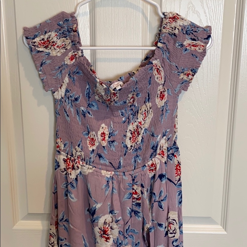 Candie’s Hi-Lo wrap front smocked dress